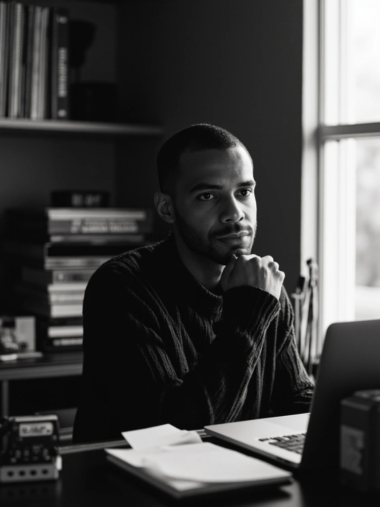 Founder Devin Mosley photographed at his home studio desk in Atlanta