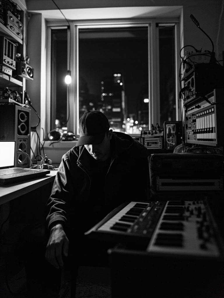 Tokyo-based beatmaker in his late-night modular synth workspace